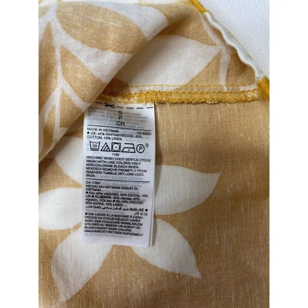 Womens Old Navy Mustard Yellow Asymmetrical‎ Sleeve Ruffle Linen Blend Top sz S